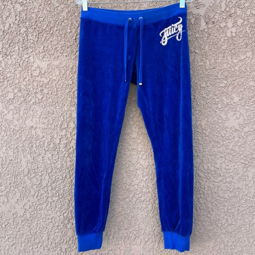 Juicy Couture Jogger Pants Women's Size XS Blue Velour w‎ Back Pockets Cozy Y2K